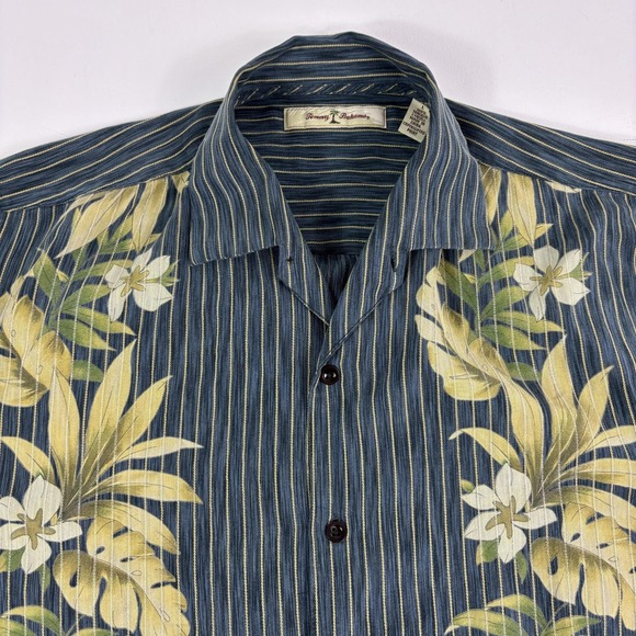 Tommy Bahama Shirt Mens L Blue Floral Stripe Hawaiian Short Sleeve Button Front - Picture 5 of 10